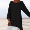 Casual Solid Color Long Sleeve Irregular T-Shirt Women Cotton Linen Tunic Top