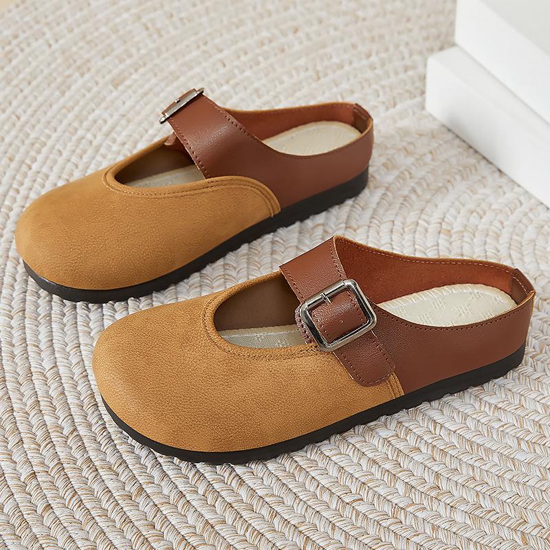 Baotou Half Slippers for Women Wearing New Summer Retro Japanese Casual Flat Sole Cute Soft Sole Birken Shoes for Women