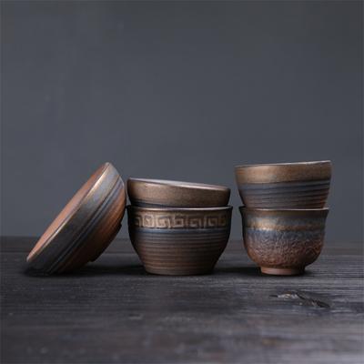 Retro Gilt Teacup Rust Glaze Cup Coarse Pottery Master Cup Ancient Burnt Teacup Drinking Tea Cup Kung Fu Tea Set