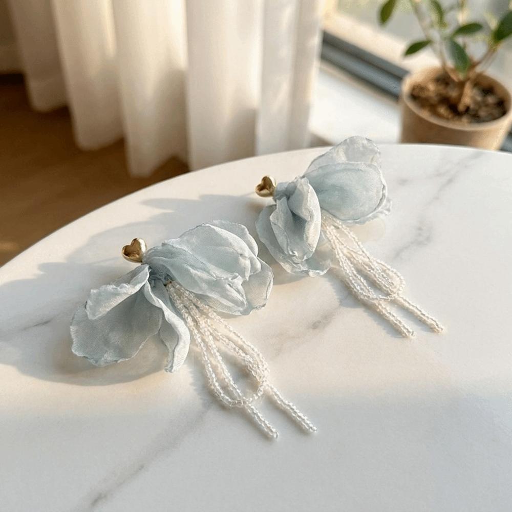 Fabric Chiffon Petal Drop Earrings Lightweight Boho Style Earrings Pastoral Setting