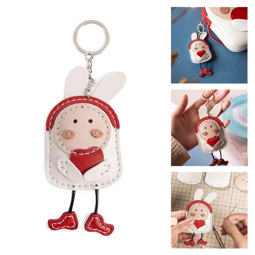 Adorable Rabbit Keychain DIY Craft Set With PU Leather Craft Accessory For Distinctive Purse Decorations