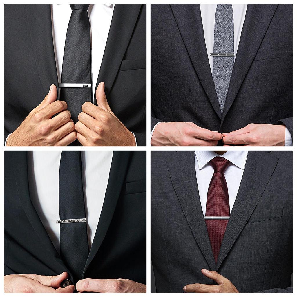 4-Piece Men's Simple Silver Enamel Tie Clip Set for Business Shirts
