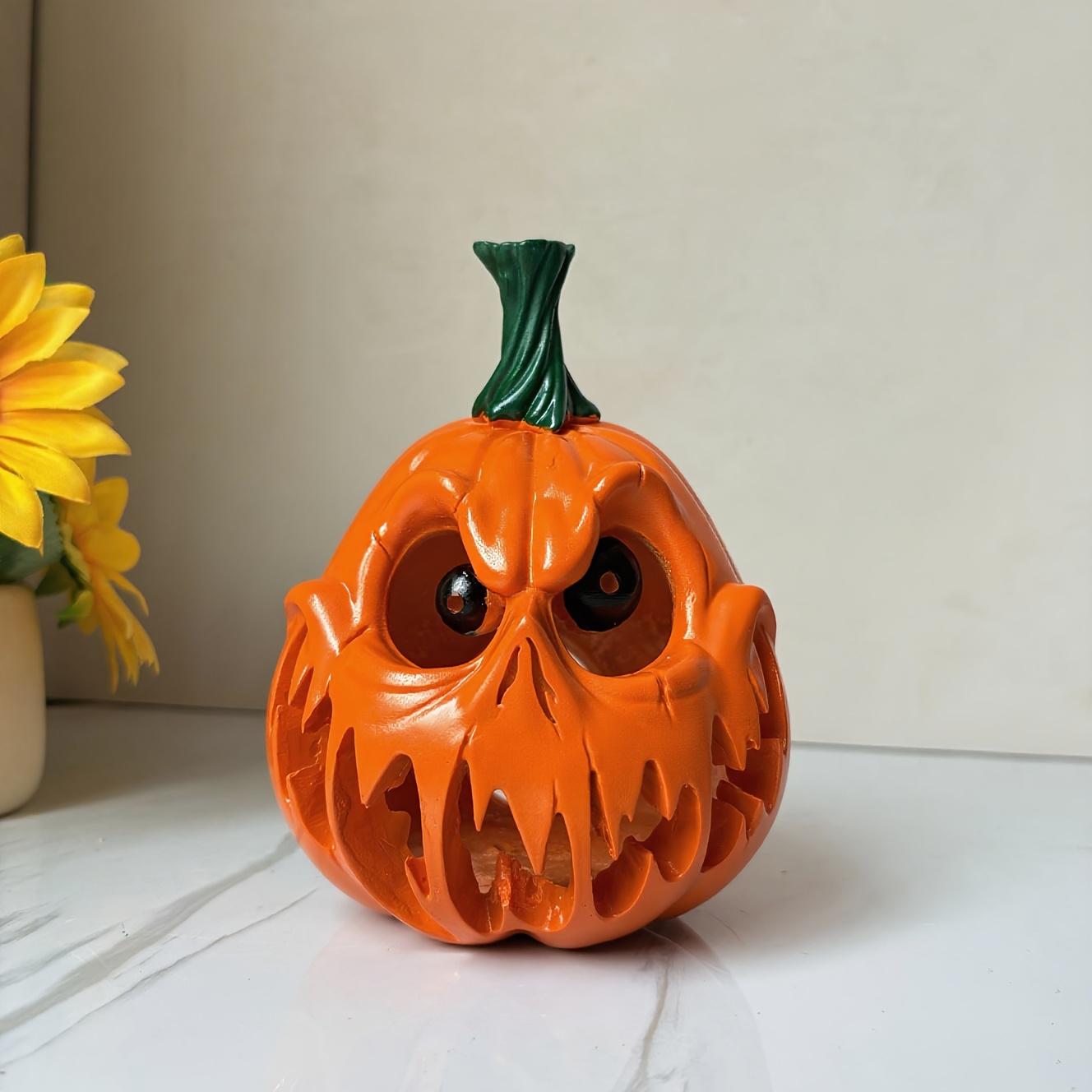 1Pc Halloween Pumpkin Resin Decoration - Ghost Skull With Strange Facial Features, Party Table Centerpiece, Hollow Design Suitable For Indoor/Outdoor Skull Pumpkin