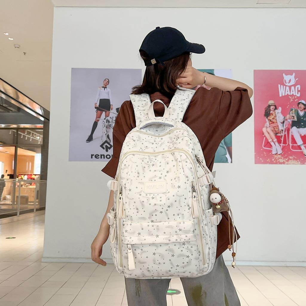 Schoolbag Star Print Student Backpack Large Capacity Lightweight Backpack Suitable for Middle and High School Boys and Girls Campus-Style Casual
