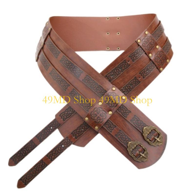 49MD Cosplay Embossed Belt Wide Belt Medieval Brown Waistband for Photoshoots