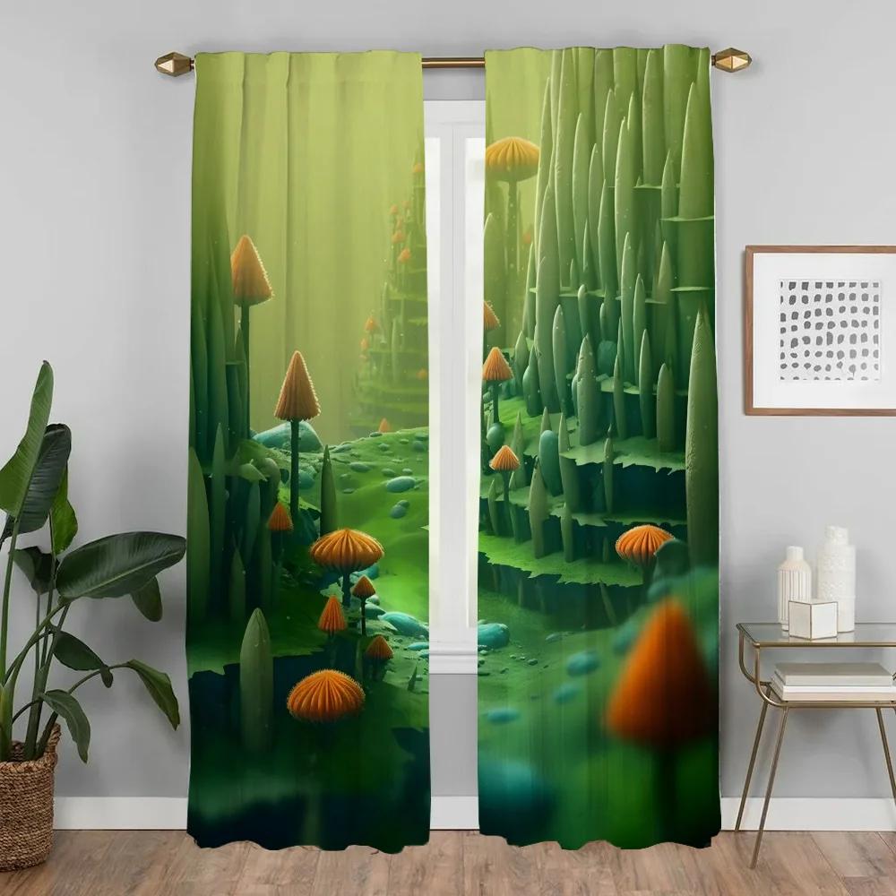 Decoração de Halloween Partição Mundial Cogumelo Cortinas para Sala de Estar Cortina para Quarto 2 Painéis Cortinas Interiores para Casa
