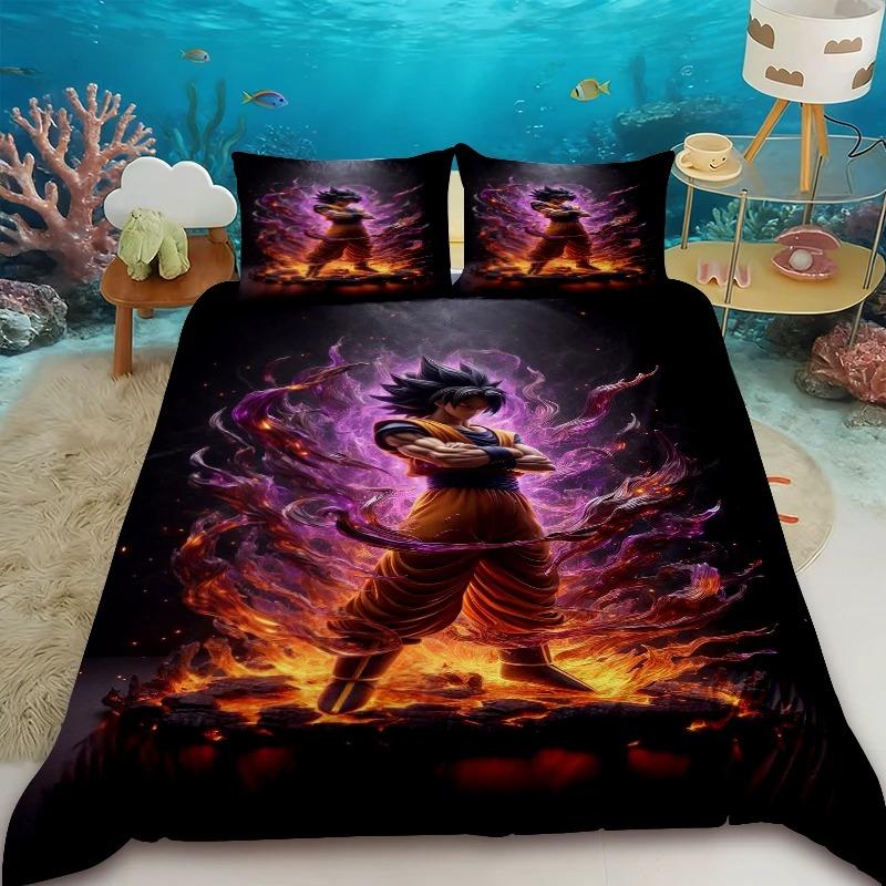 Goku Dragon Ball Duvet Cover Set Cartoon Bedding Set with 1/2 Pillowcase Double Queen King Size Bedroom Decor Birthday Gifts