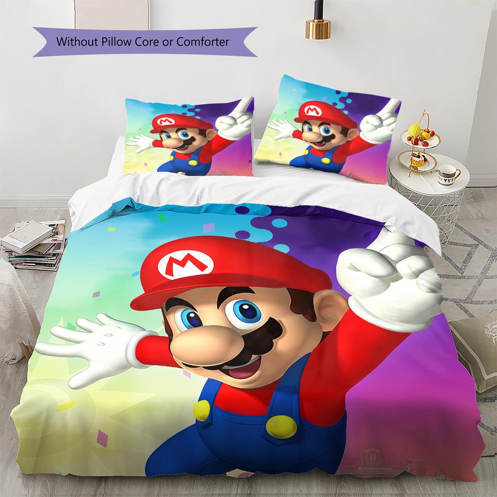Super Mario Game Print 3PCS Bedding Set Soft Comfortable Duvet Cover Set Kids Bedroom Home Textile Bed Decor