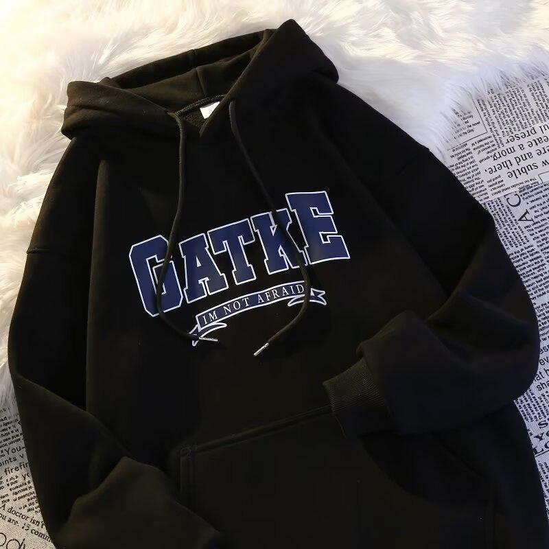Men's Retro Plus Velvet Oversized Hoodie for Autumn/Winter