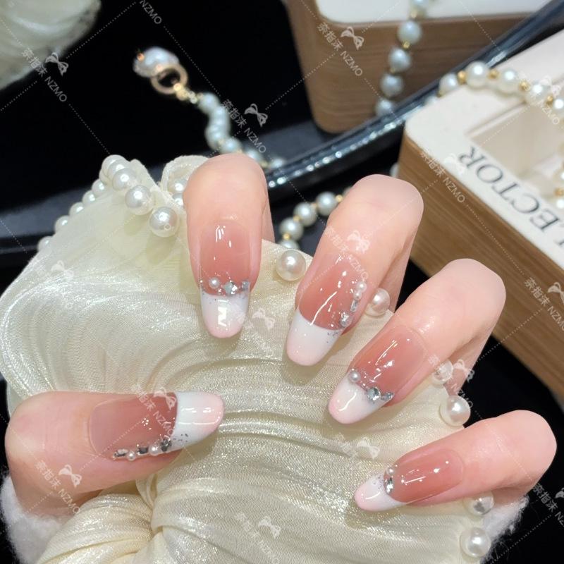 L120 Elegant French Blush Handmade Wearable Nails - High-End Simple Design Extra Small (Medium Oval)
