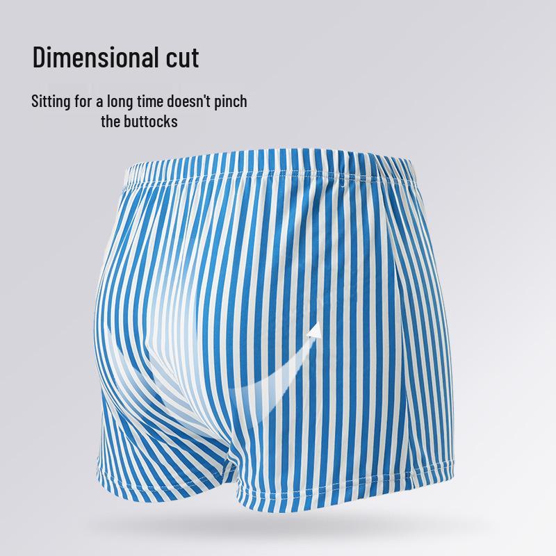 European & American Men's Striped Breathable Boxer Briefs - Plus Size, Casual Four-Corner Underwear
