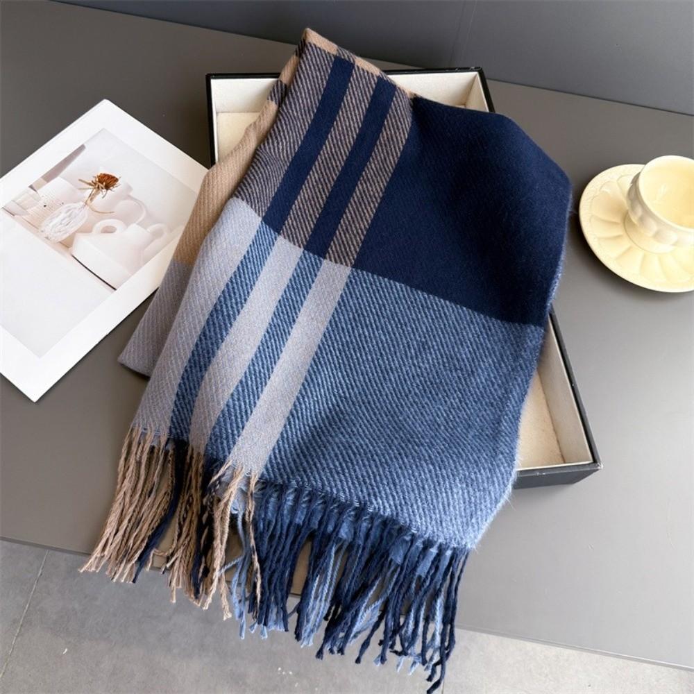 Imitation Wool Texture Checkered Scarf Tassel Wool Texture Scarf Fashionable Warm Scarf Couples