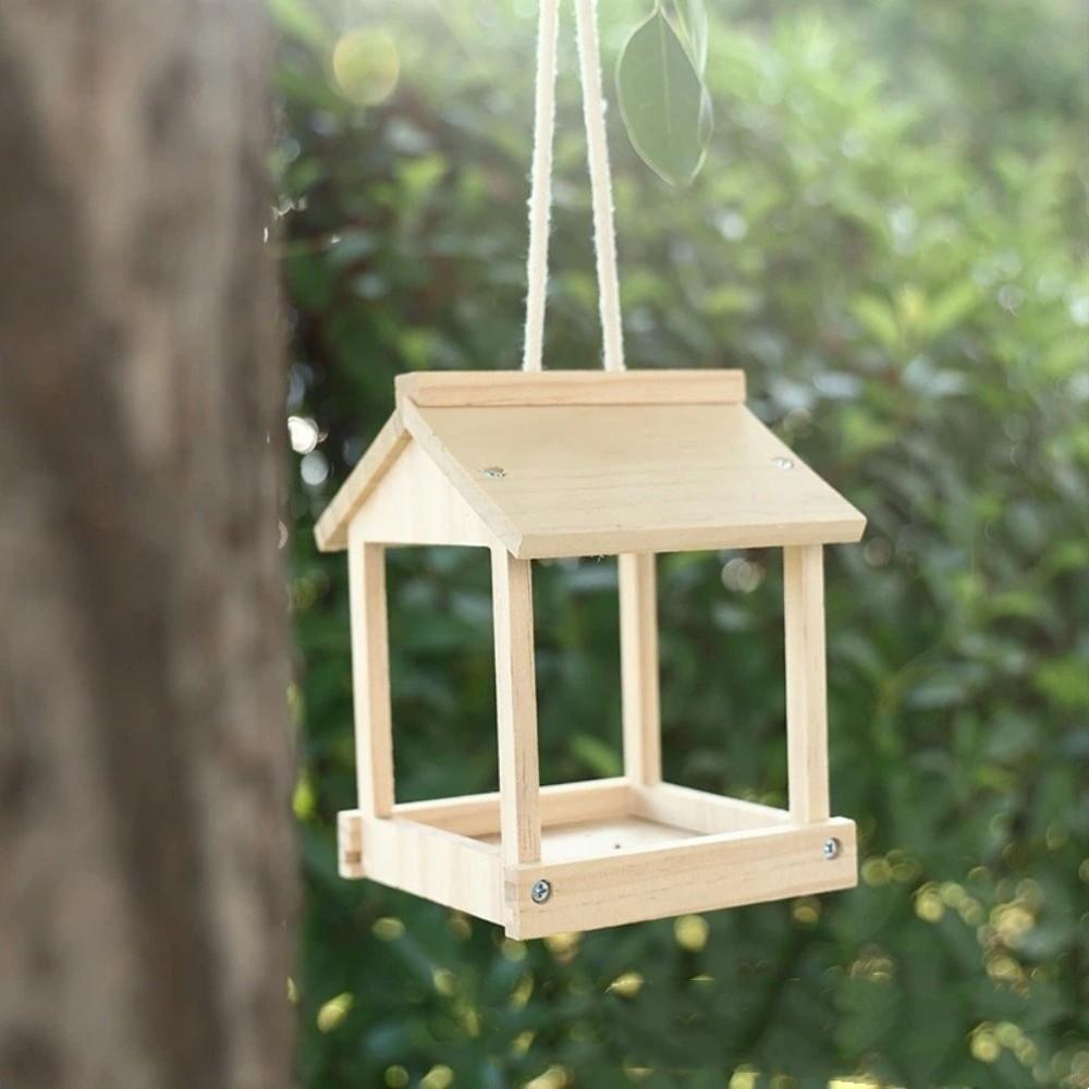 Wooden Bird Feeder House Wear-resistant Open Bird Feeder Rain Shelter Hanging Birdhouse  Pathway