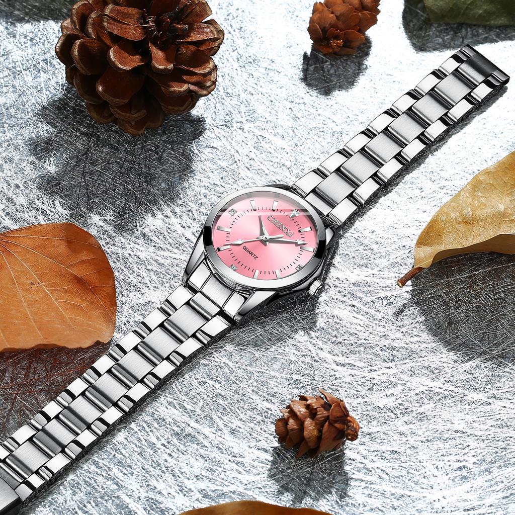 CHENXI 021B Women's Quartz Watch Fashion Elegant Waterproof Stainless Steel Strap Casual Wristwatch for Ladies Gift