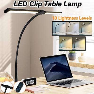 Doppelkopf LED Klemm-Schreibtischlampe Touch-Taste Schlafzimmer Nachttischlampe für Home Office Leselicht 3 Farben einstellbar