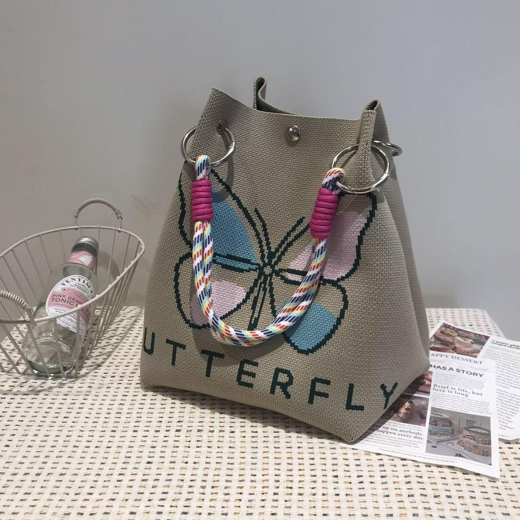 Korean Style Knitted Bucket Bag - Women's Fashion Versatile Handbag 2025