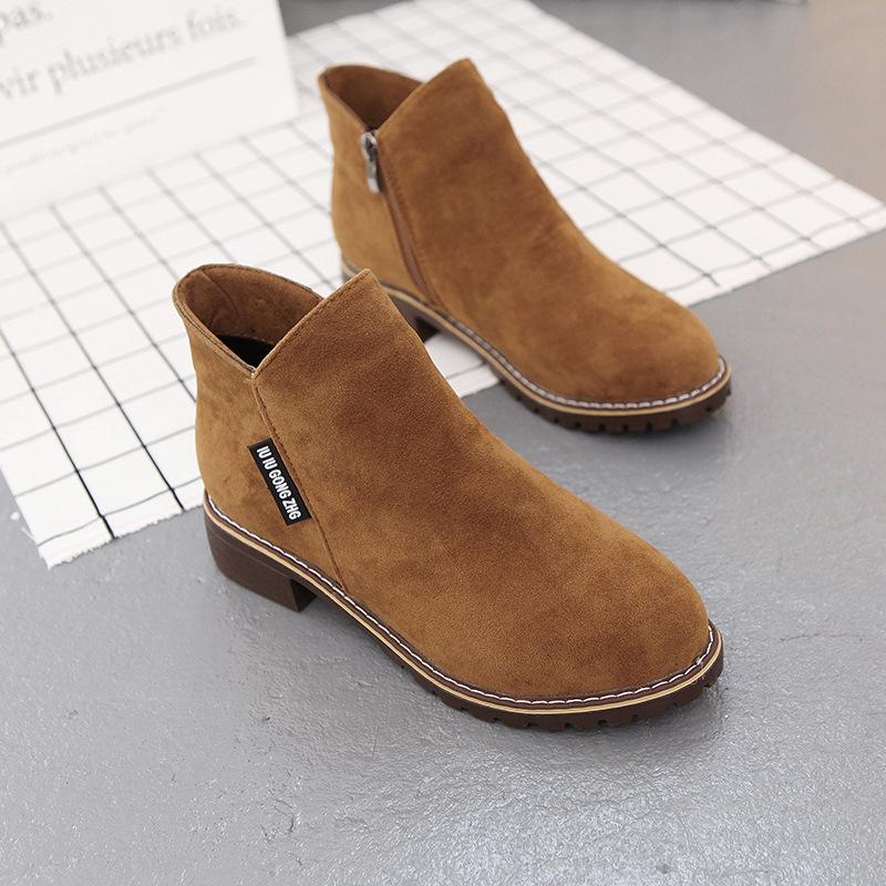 New Short Tube Retro Matte Short Boots Thick Heel Flat Bottom Martin Boots Side Zipper British Style No Box Hair