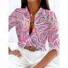 Elegante Damen-Bluse mit langen Ärmeln im Paisleymuster - Lebendiges Blumenmuster, Knopfleiste vorne, Reverskragen, Lässiges schickes Oberteil für Frühling & Herbst