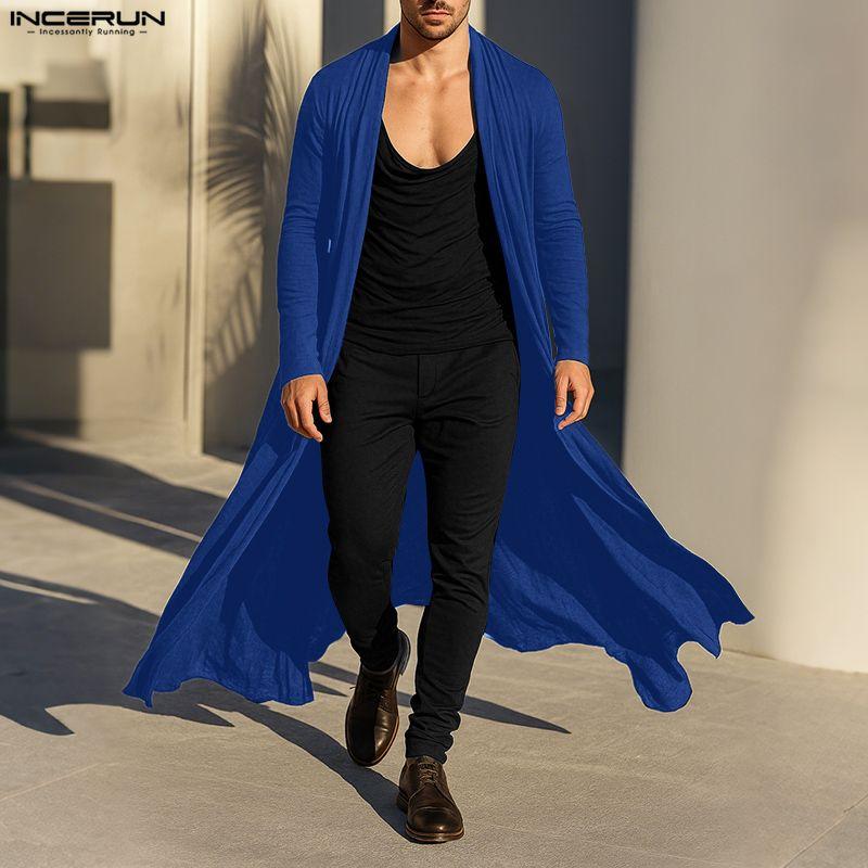 INCERUN S-5XL Men Long Sleeve Open Front Casual Long Cardigan Coats