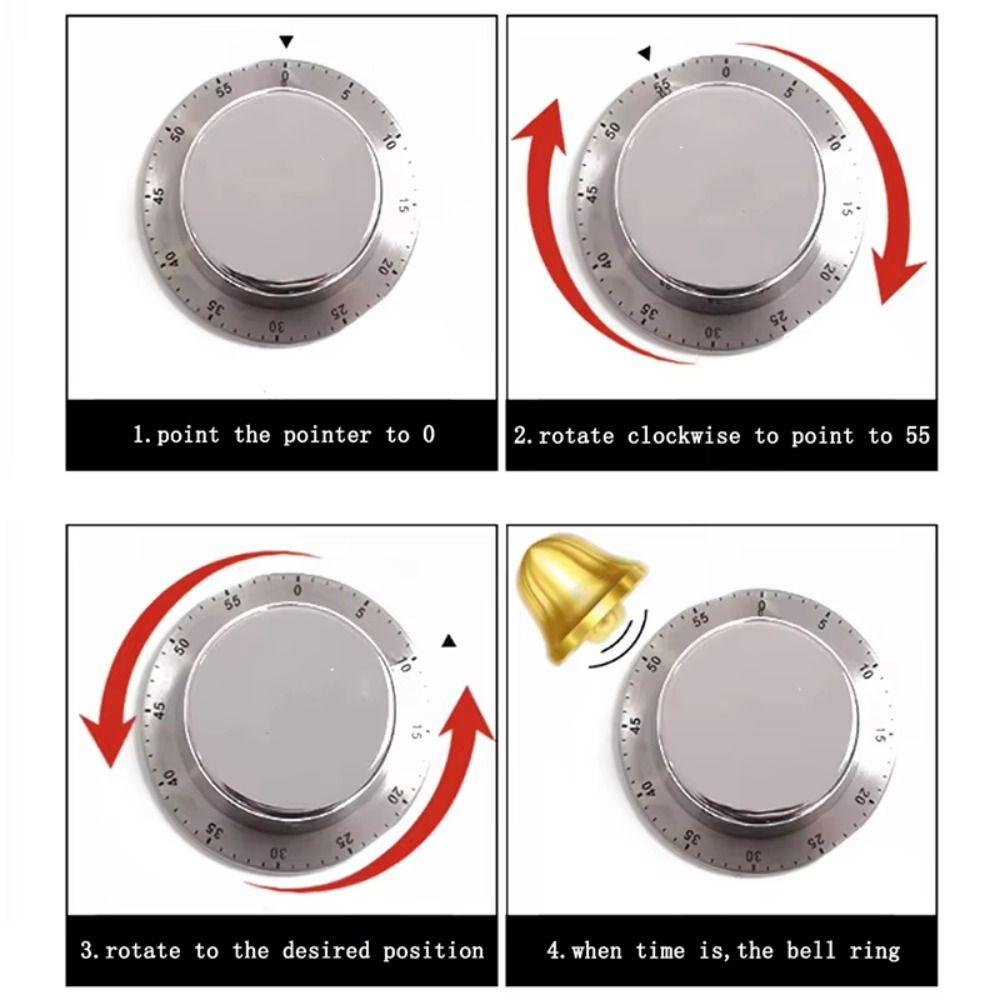 Study Kitchen Timer Strong Magnetic Base Stainless Steel Alarm Clock Mechanical Time Management Countdown Timer Cooking