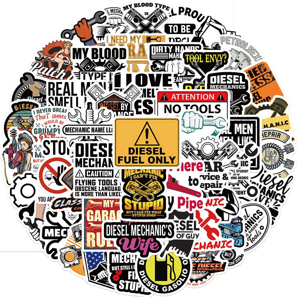 50 stuks Cartoon Dieselmotor Monteur Sticker PVC Materiaal Decoratief DIY Helm Mobiele telefoon Scrapbook Waterdicht Dagelijkse Stickers