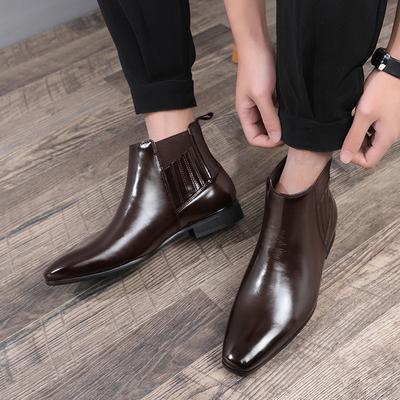 Martin Boots Men's Pointed British Chelsea Boots Men's Simple High-top Business Dress Leather Shoes Factory Ebay Spot