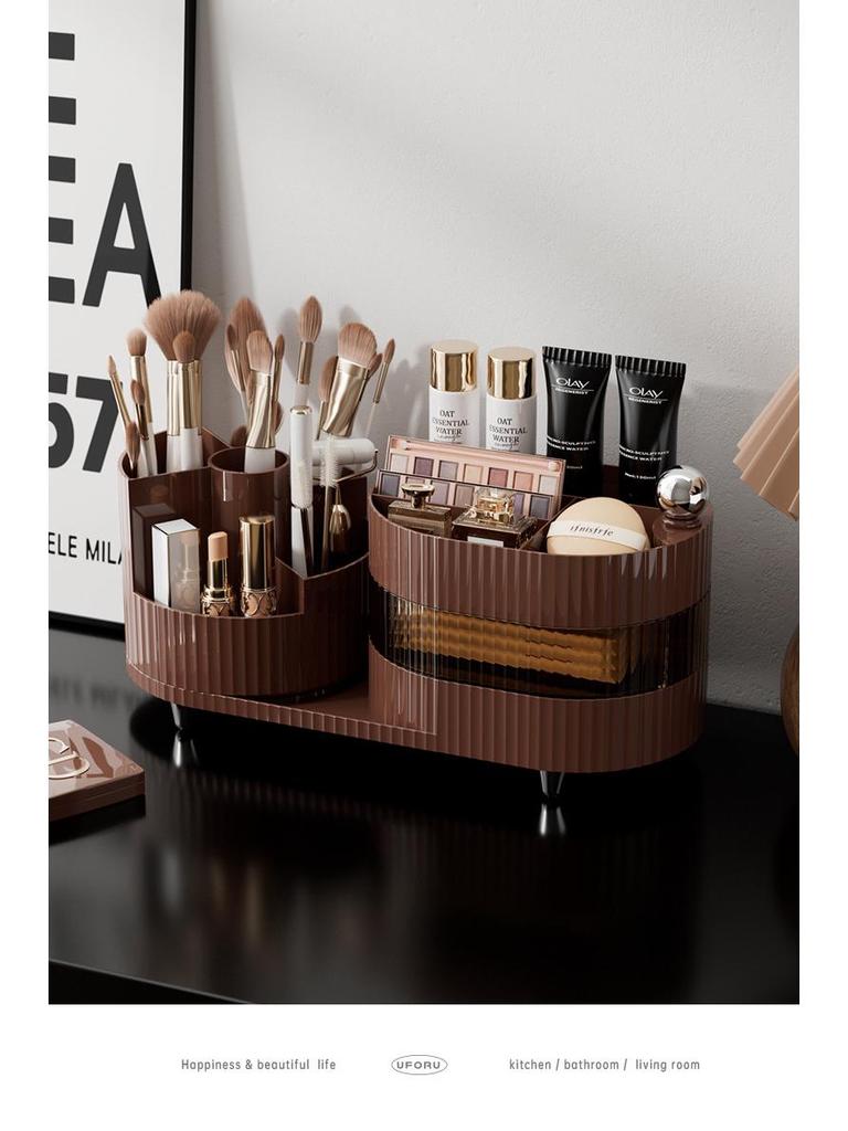 High-End Rotating Desktop Cosmetic Organizer: Large Capacity Skincare, Lipstick & Pen Holder