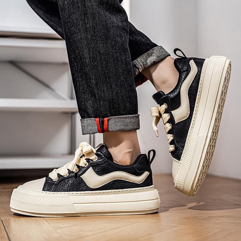 Autumn new low-top thick-soled heightening board shoes youth leather surface niche casual shoes