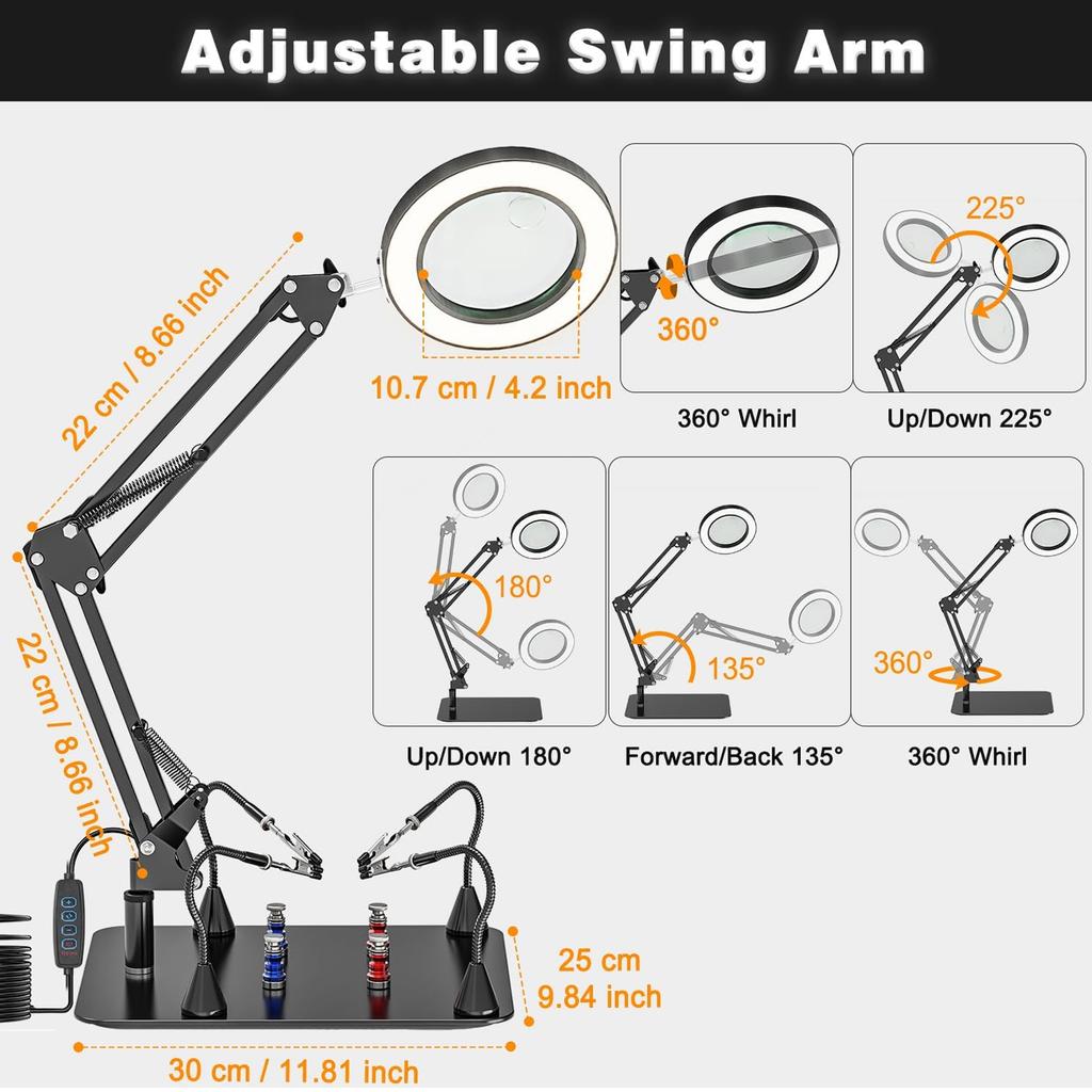 10X LED Magnifying Glass with Magnetic Base 3 Color Modes Adjustable Soldering Station with Stand for Electronics/Jewelry Repair