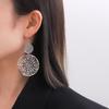 B505 Retro European & American Frosted Hollow Disc Earrings with Ethnic Carved Studs