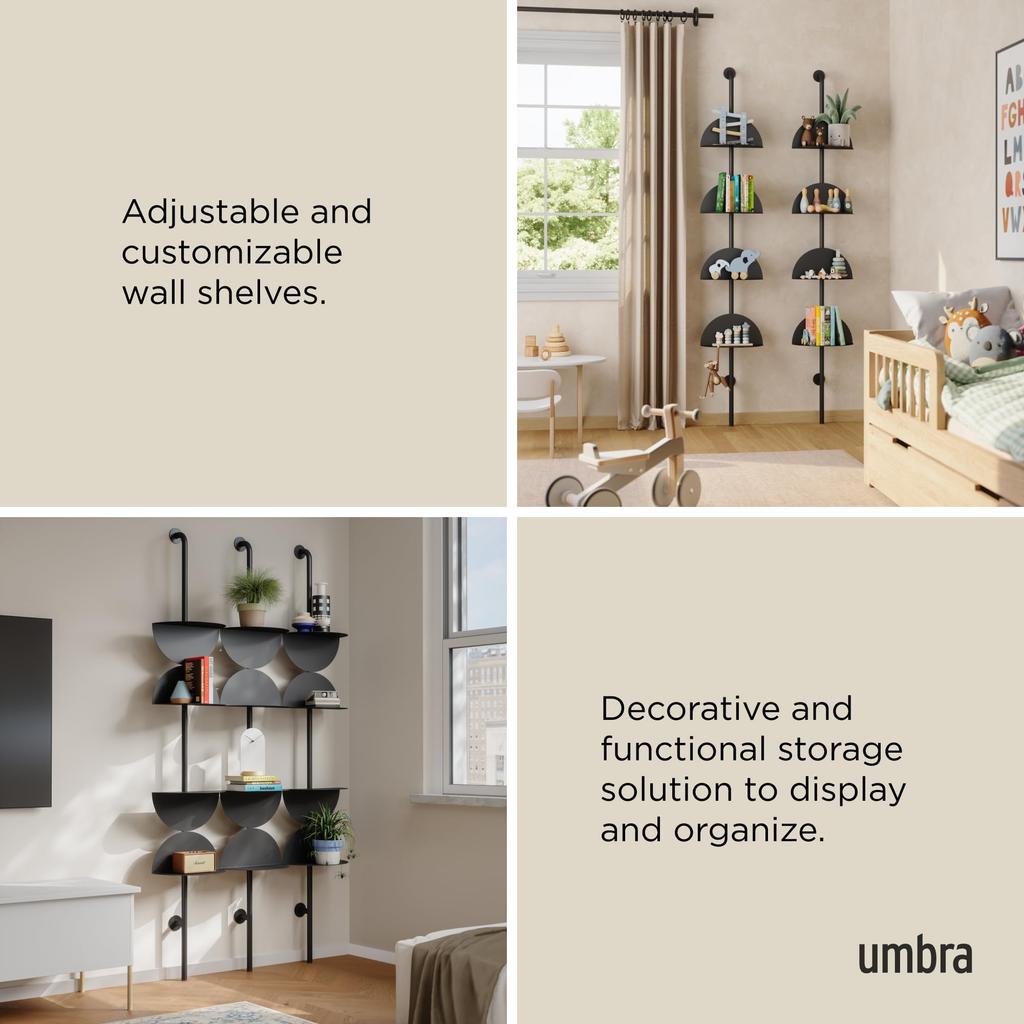 Official Umbra Solis Adjustable Black Shelf, 4-Piece Set,