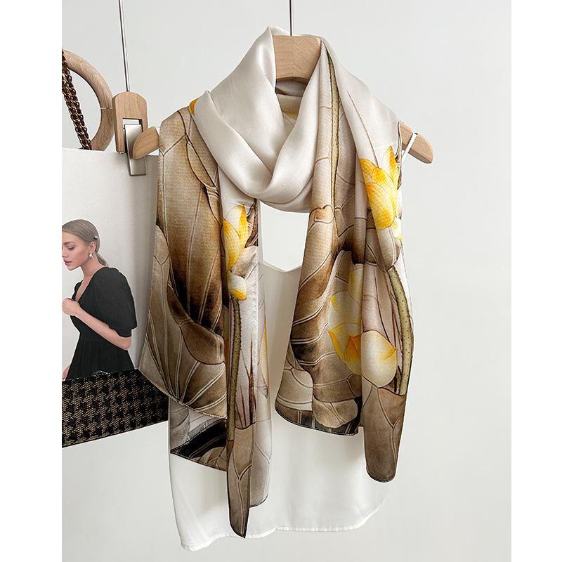 New Chinese elegant silk scarf women's new temperament versatile mulberry silk long scarf high-end gift plain crepe satin silk scarf