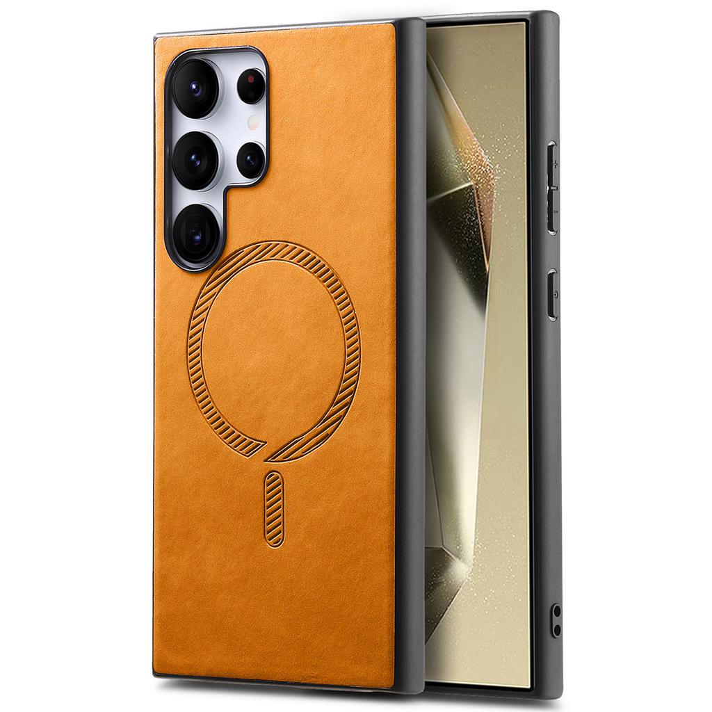 For Samsung Galaxy S24 Ultra Leather Back Case Compatible with MagSafe Skin-Touch Phone Cover