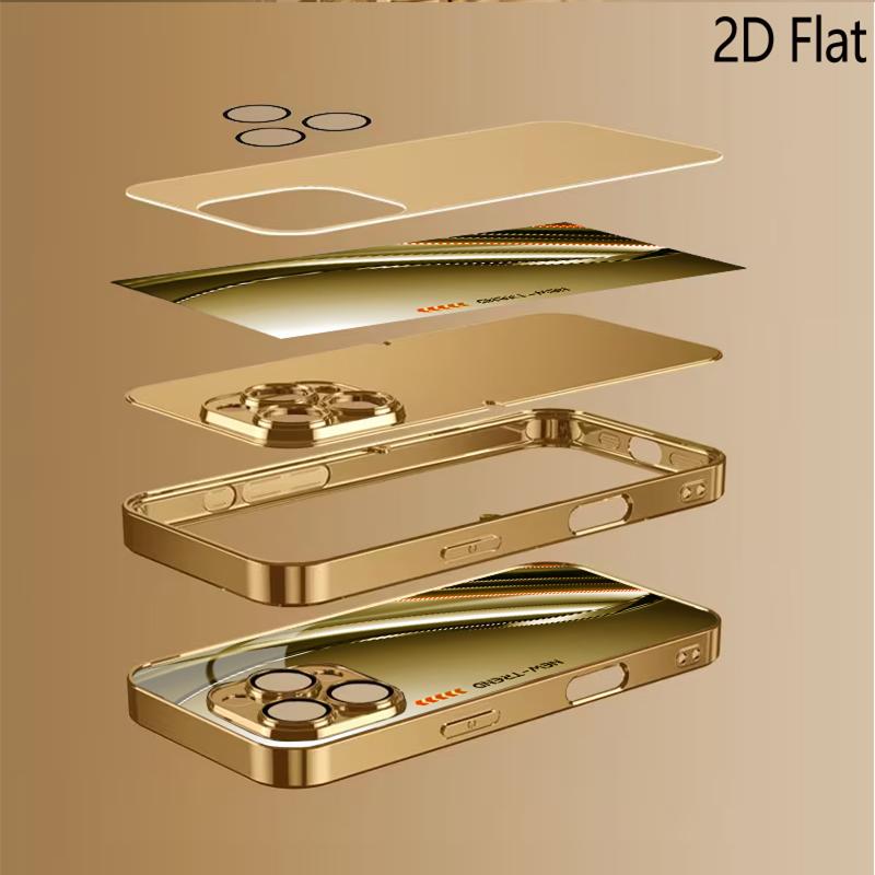 Golden StreamlinePatterned Tempered Glass Design for iPhone16 17 ProMax 1514 1312 11ProMax Phone Case Camera Cover Shockproof Ha
