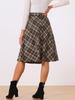 Allegra K Women's Checkered Skirt, Knee-Length, A-Line, Midi Length, High-Waisted, Flattering, Perfect for Christmas, Fall, and Winter, Brown, Size XL
