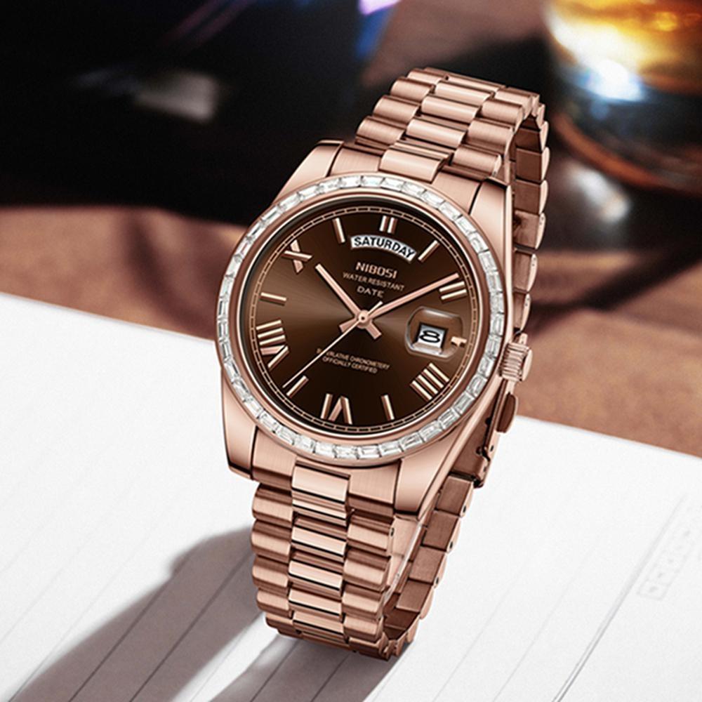 NIBOSI Fashion Men Watches Top Brand Luxury Wristwatch Day Date Miyota Quartz Watch Men Waterproof Clock
