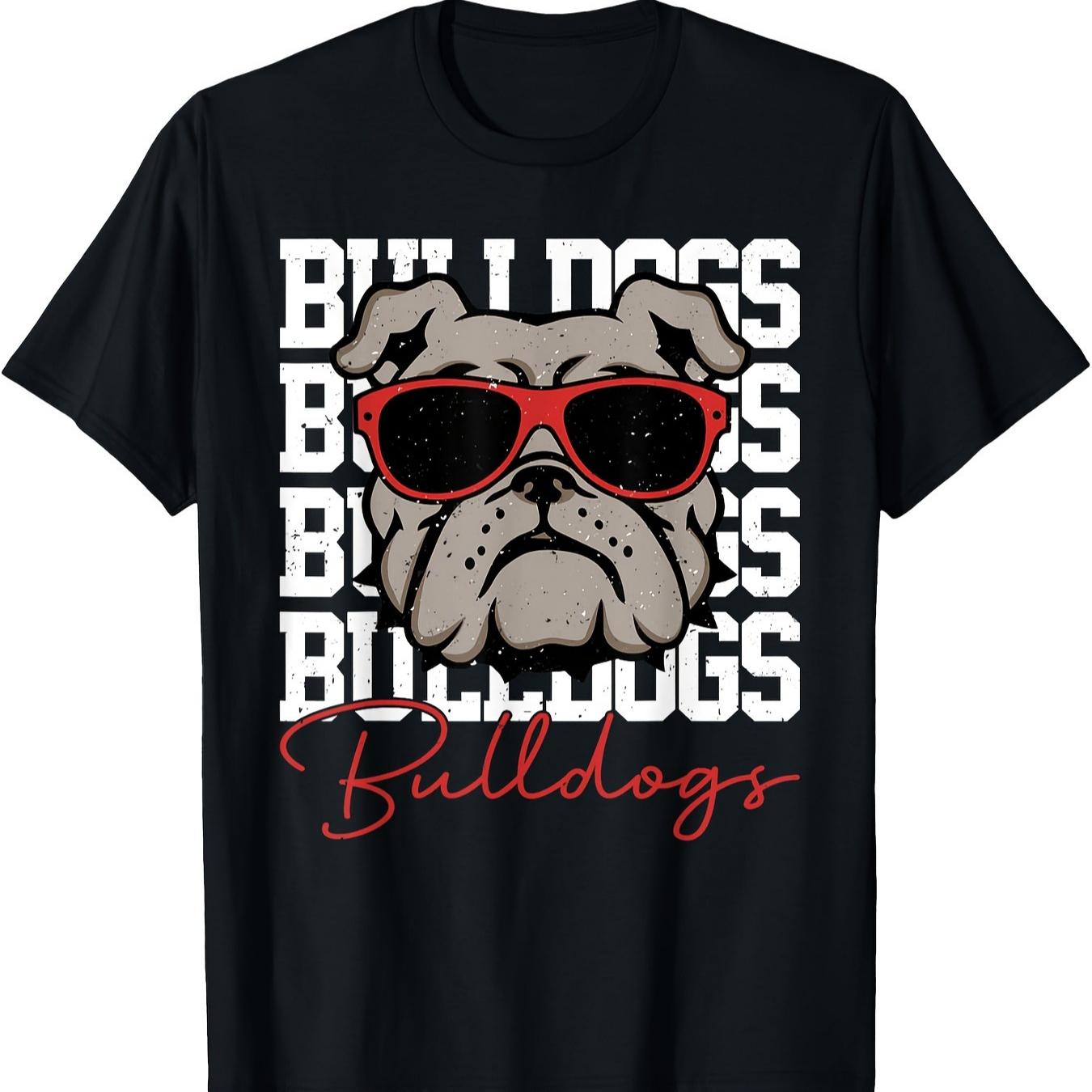 Bulldog Sunglasses Fashion Lettering Print T-Shirt 100% Cotton O-Neck Short Sleeve Summer Casual Mens T-shirt Streetwear S