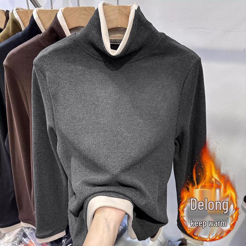 

2024 German Velvet High Neck Fake Two-Piece Slimming Long Sleeve Women s Top for Autumn/Winter 2XL сірий колір