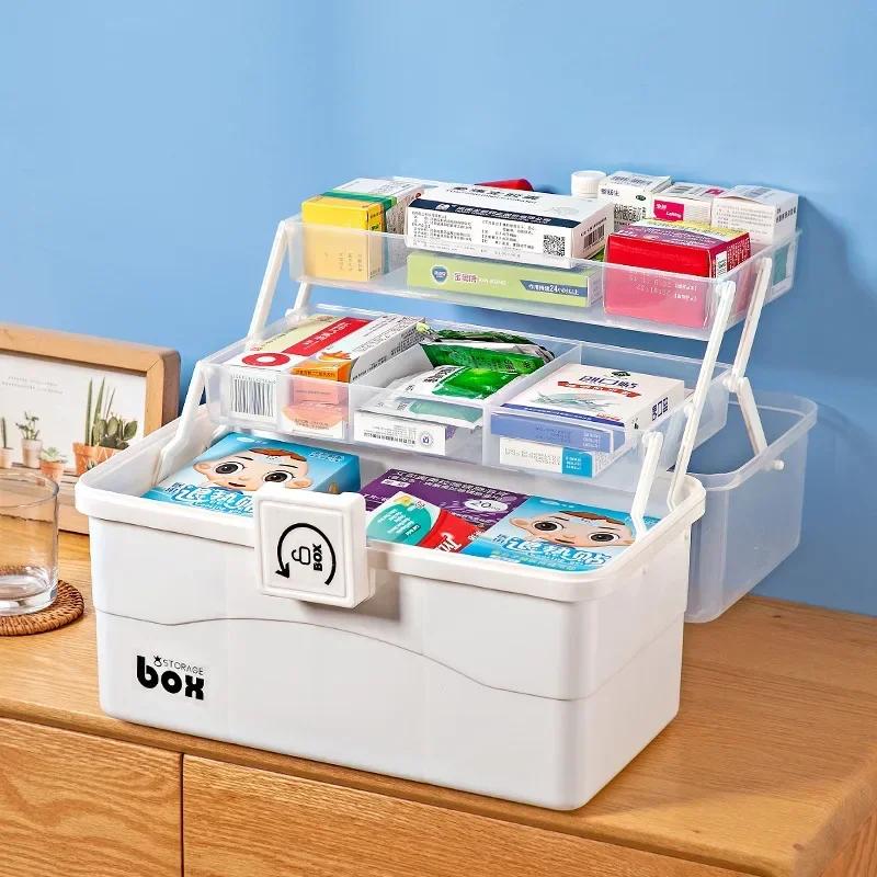 Portable First Aid Medical Kit Large Capacity Multi Layer Medicine Box Home Storage Bins Household Medical Storage Organizer XL 32x18x21cm белый