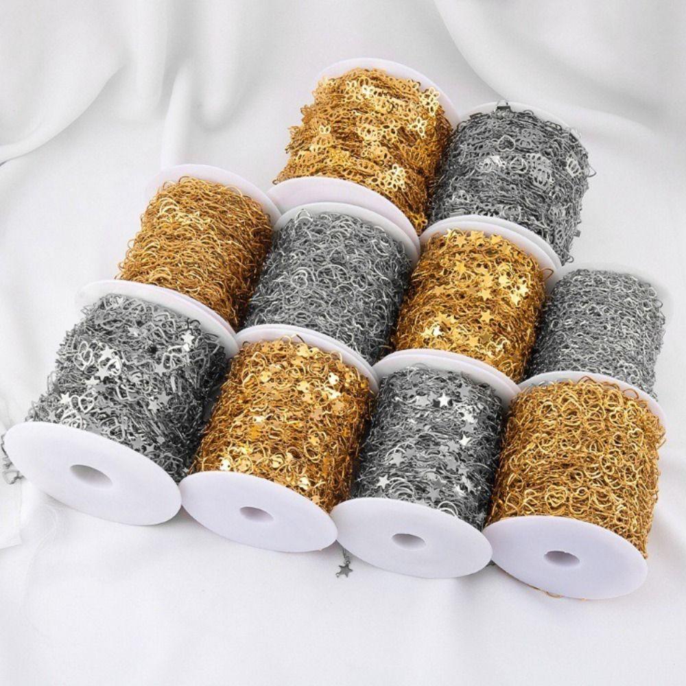 Stainless Steel Hollow Chain Flat Chain 1 Meter Length Heart Connecting Chain Love Moon Star Crown Chain Clothing Accessories