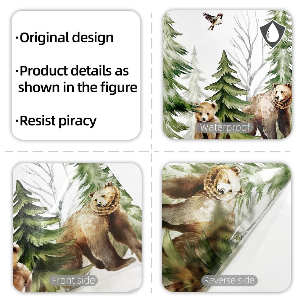 Safari Forest Animal Wall Stickers Deer Squirrel Bear Pine Tree Wallpaper for Kids Room Bedroom Nursery Decor