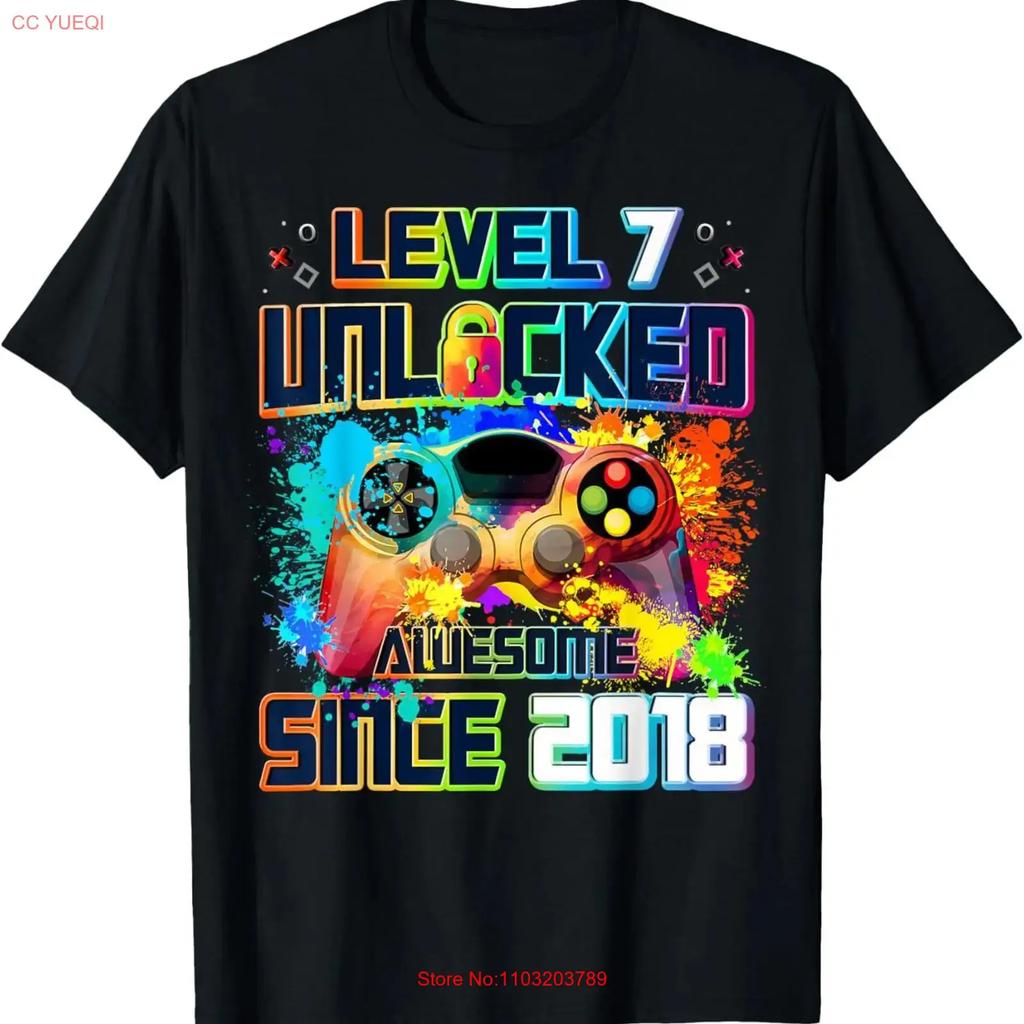 Level 7 Unlocked Year Old Video Gamer 7th Birthday T Shirt Vintage Casual Graphic Comfortable Versatile Homme Breathable