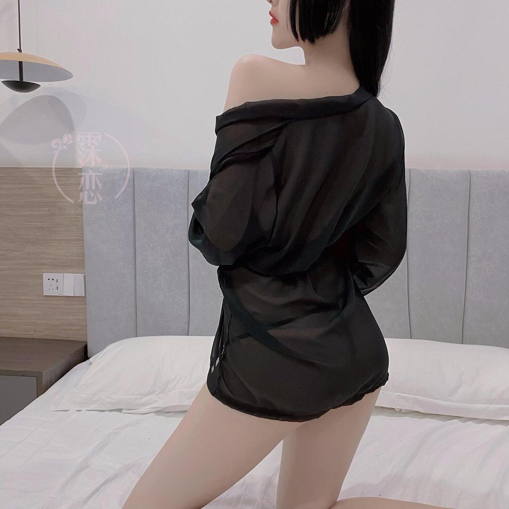 Chiffon perspective lingerie bathrobe hot plus size passion nightclub game uniform