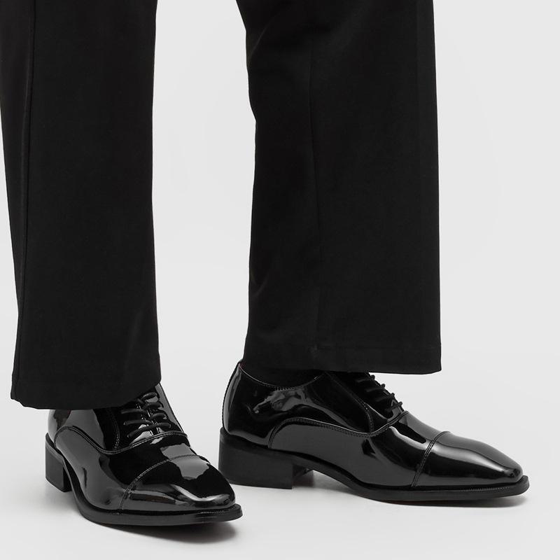 7CM invisible inner heightening shoes men's pointed-toed glossy formal leather shoes red-soled shoes -8039