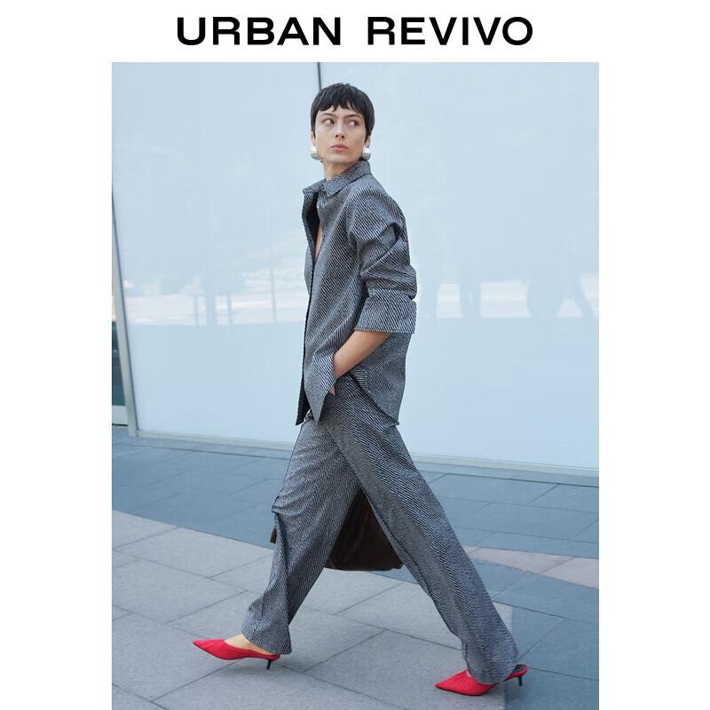 UR 2025 Autumn Women s Elegant Printed High-Waisted Wide-Leg Pants M