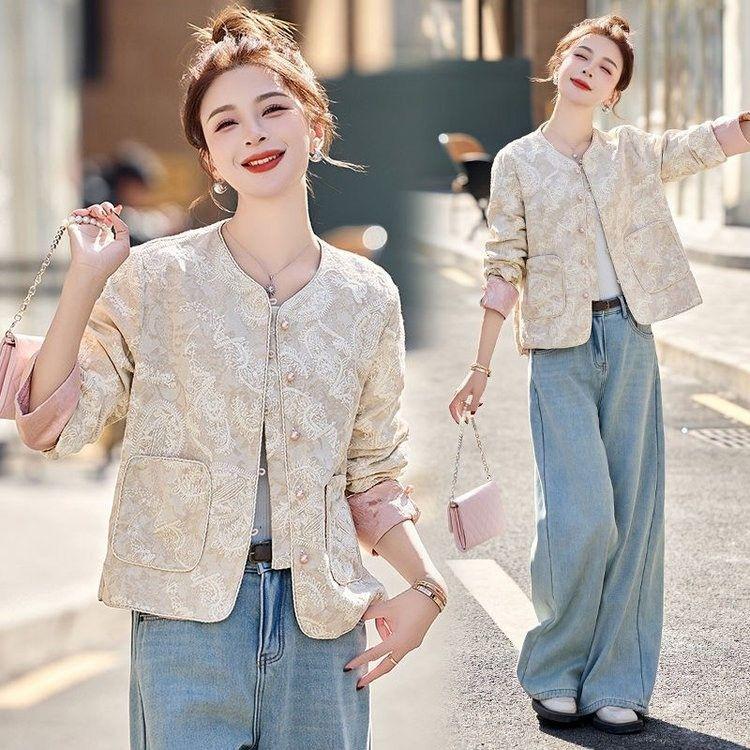 

Women s 2025 Spring/Autumn Elegant Slimming Short Tang Style Jacket M