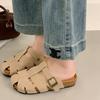 Fashion Baotou Semi-slippers Women's Summer Wear New Woven Hollow Flat Bottom Non-slip Wear-resistant Roman Cool Drag