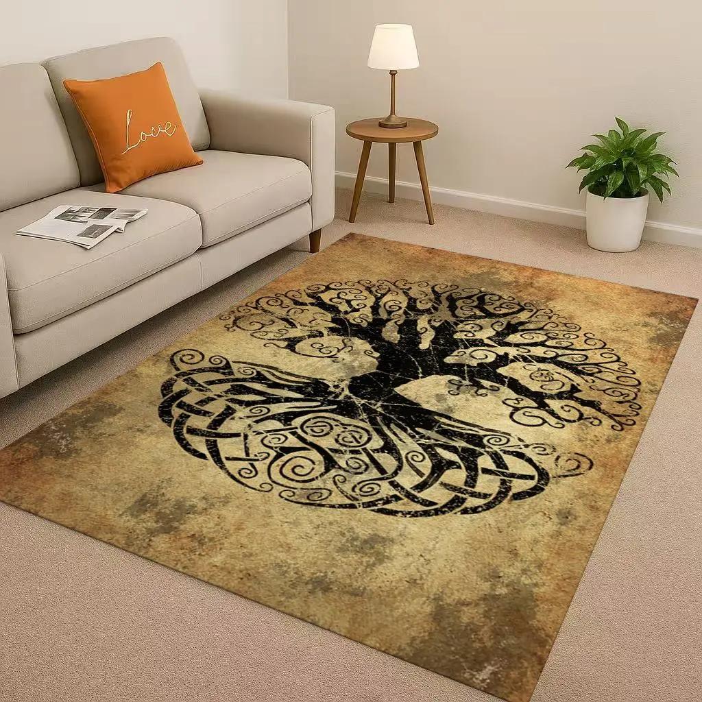 3D Colorful Tree of Life Yggdrasil Celtic Rune Living Room Non-Slip Area Rug Carpet for Bedroom Playroom Sofa,Home Decor Doormat