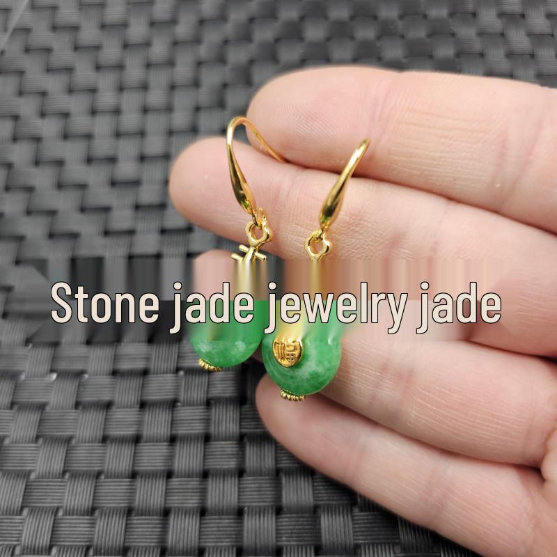 Emerald Green Jade Buckle Earrings for Women