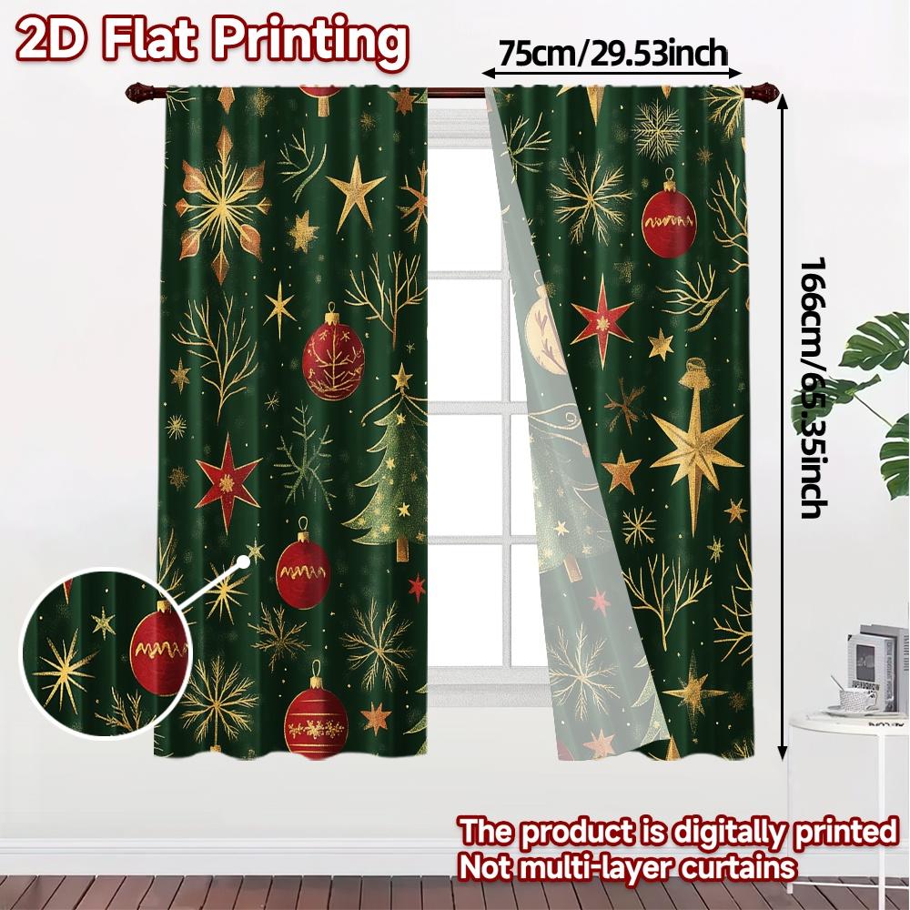 2pcs,Curtains Christmas Tree Bauble Star Swirl Fashionable Modern Curtains Yarn Curtains Holiday Ldeal for digital printing